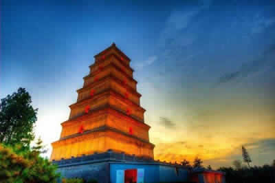 A scenic view of giant wild goose pagoda