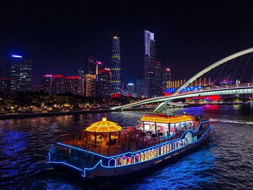 A scenic view of guangzhou pearl river night cruise