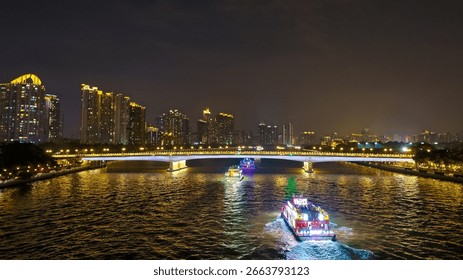 A scenic view of guangzhou pearl river night cruise