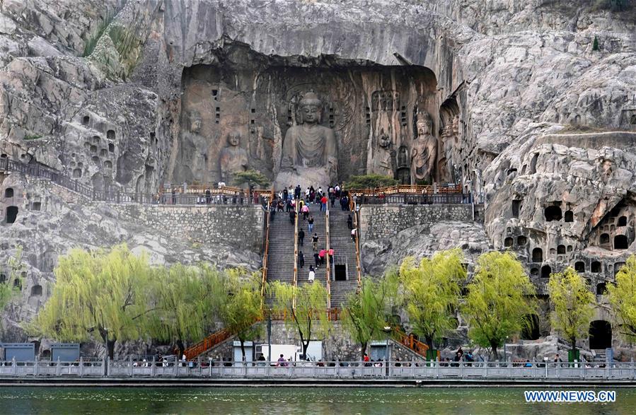 A scenic view of Longmen Grottoes