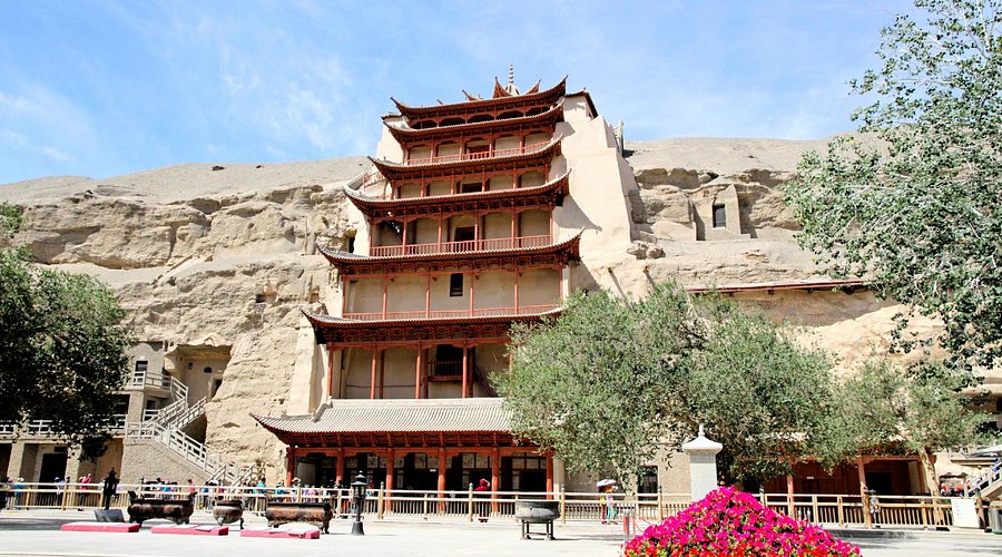 A scenic view of mogao caves