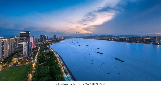 A scenic view of qiantang river seawall