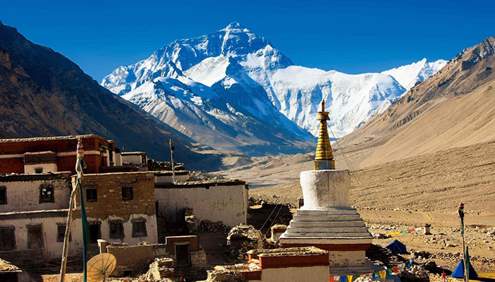 A scenic view of rongbuk monastery