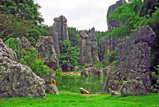 A scenic view of sanqu stone forest