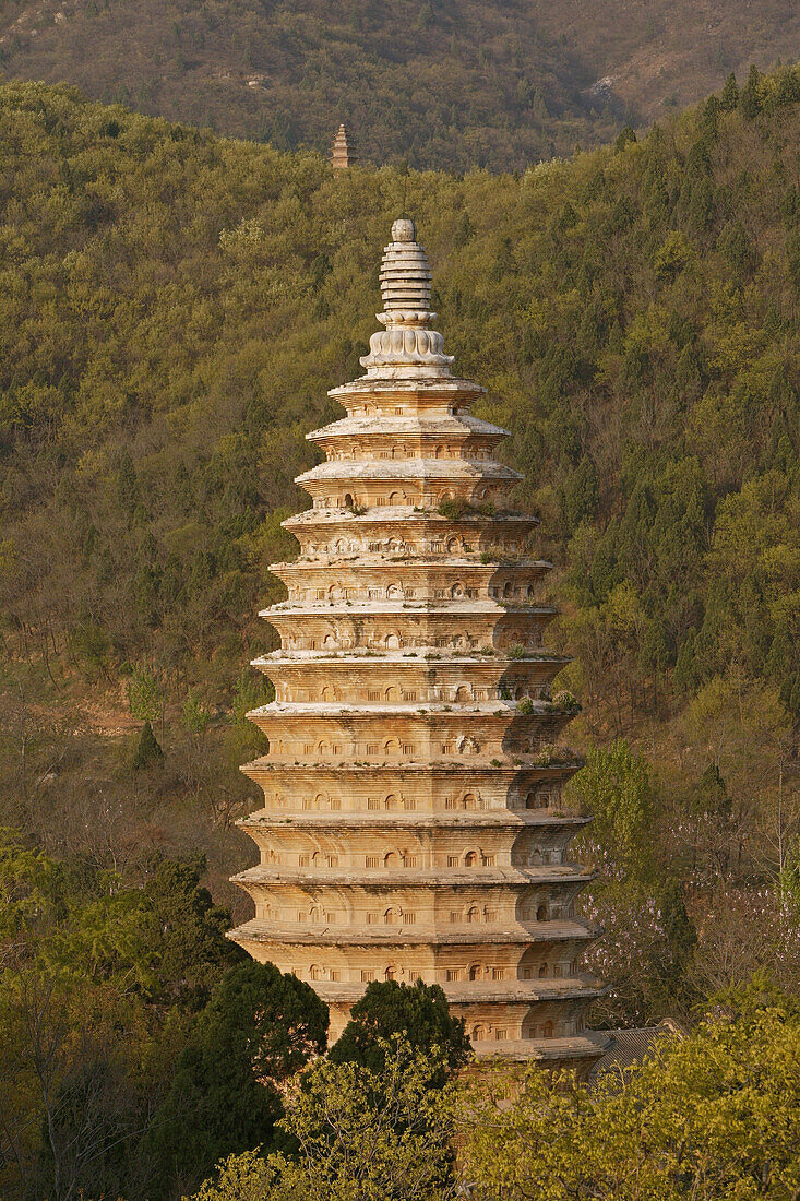 A scenic view of Songshan Temple Pagodas