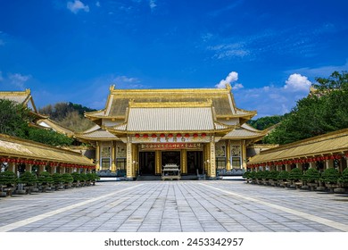 A scenic view of tiantai mountain buddhist temple