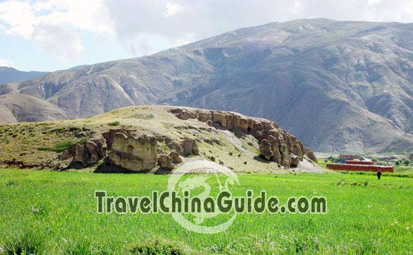 A scenic view of tomb of tibetan kings