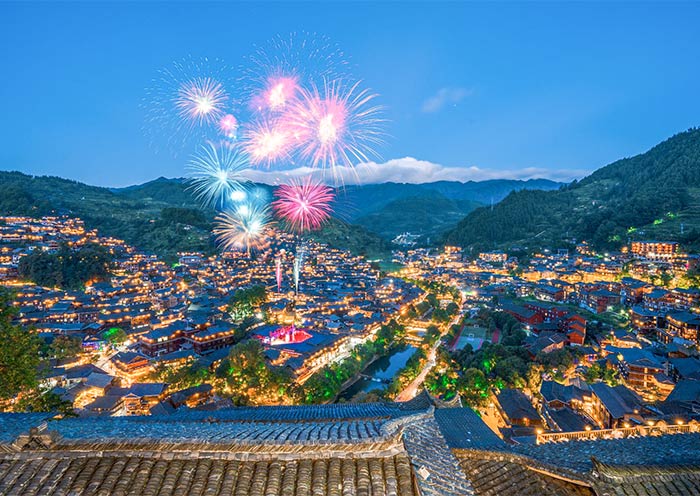 A scenic view of xijiang qianhu miao village