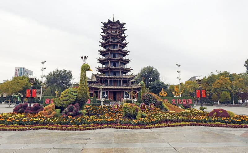 A scenic view of zhangye wooden pagoda